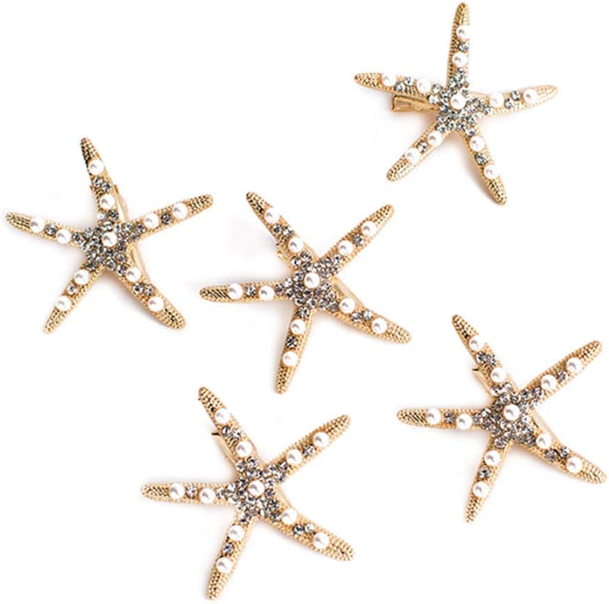 Fxhan 5pcs Starfishes Hair Clip Handmade Sea Star Golden Starfish Hairpin Hair Accessories