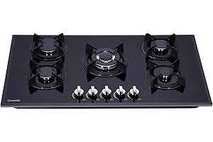 Tymetik 36 Inch Gas Cooktop, Built-in Tempered Glass Gas Stovetop 5 High Efficiency Burners Gas Stove Top Propane/Natural Gas Convertible Gas Hob (Black)