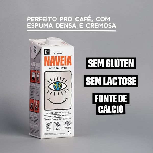 Naveia Pack 12x Leite Vegetal de Aveia Barista 1L - Para Café, Vegano, Sem Lactose e Sem Glúten