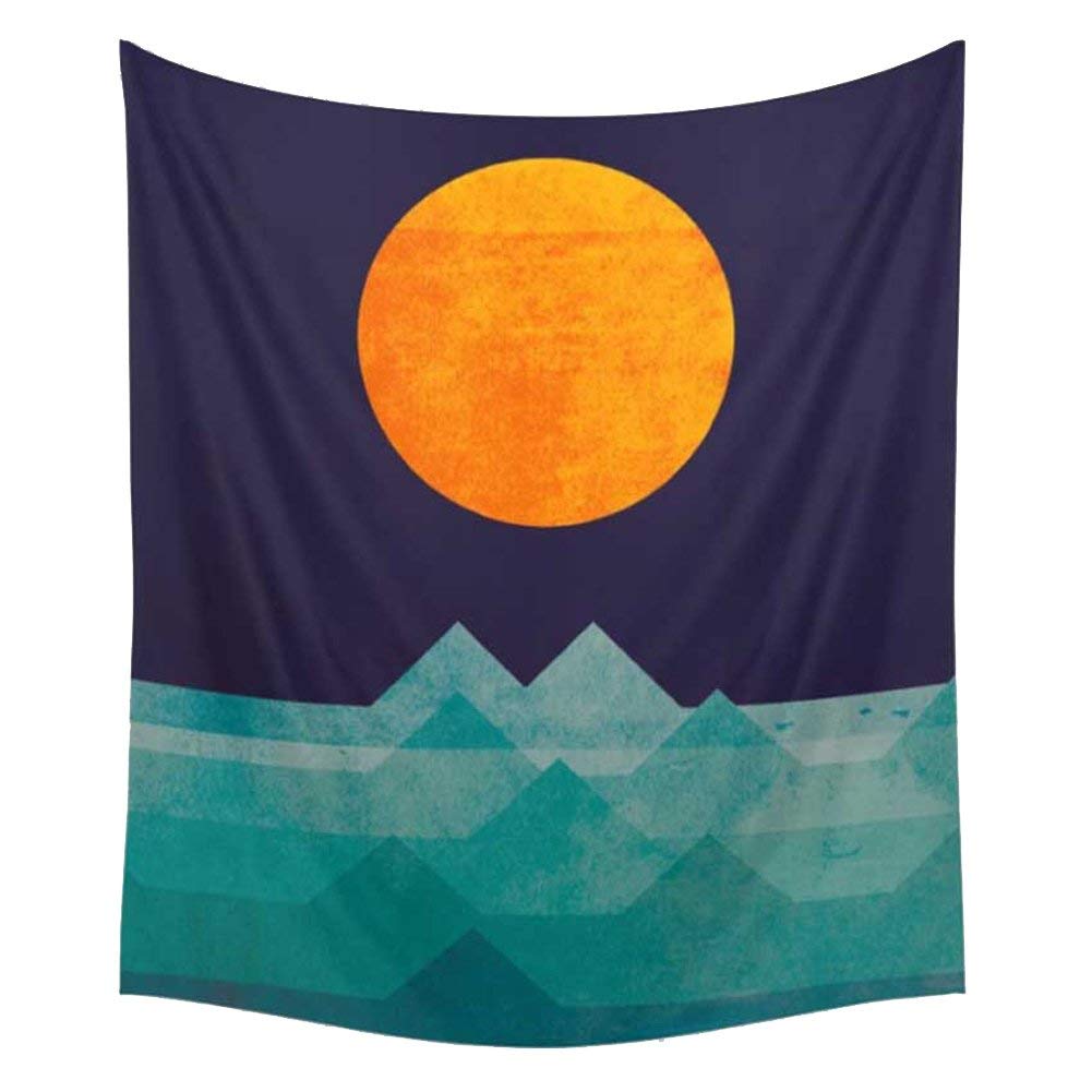 Shukqueen Tapestry Wall Hangings, Bohemian HD Printed Tapestry, Wall Art, Tablecloth, Furniture Cover, Ceiling Cover, Room Divider, Home Decor, Picnic Blanket, Gifts (51" x 60", Ocean and Yellow Sun)
