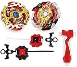Bey Burst Evolution Battling Tops High Performance Starter Set with Launcher Grip Battle Set (2 Sets) (Red-2)