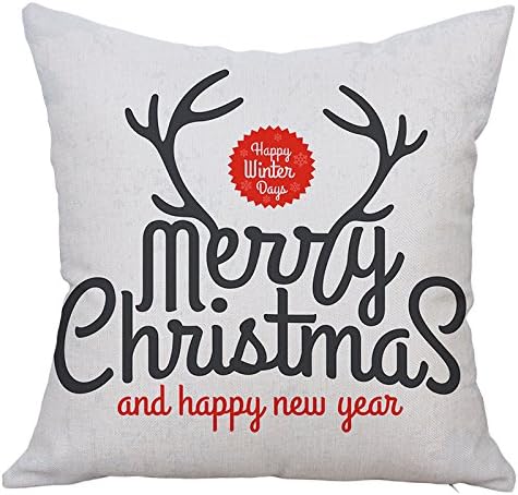 JLZH Cute Merry Christmas Reindeer Antlers Cotton Linen Cushion Cover Pillow Case Christmas Decorative Pillowcase, 18IN x 18IN
