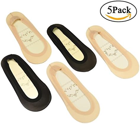 Women No Show Lace Socks Low Cut Anti Slip Liner Socks Pack of 5