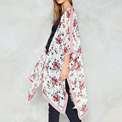 Farmerl Kimono for Wonens Chiffon Shawl Print Cardigan Cover Up Blouse Beachwear White