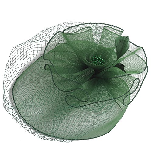 Lusiyu Fashion Women's Flower Feather Mesh Net Fascinator Hat (Green) - Thumbnail 4