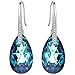 EleQueen 925 Sterling Silver CZ Teardrop Shepherd Hook Dangle Earrings Bermuda Blue Made with Austrian Crystal for Women, Valentine's Day/Mother's Day/Christmas Jewelry Gift