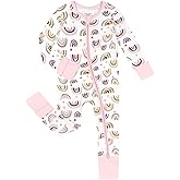 Teach Leanbh Unisex Baby Cotton Pajamas with Mittens and Feet Cuffs 2 Way Zipper Long Sleeve Romper Sleep and Play