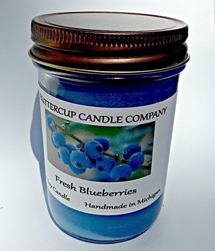 Handmade Strongly Scented FRESH BLUEBERRIES 8 Ounce Soy Container Candle Buttercup Candle Company