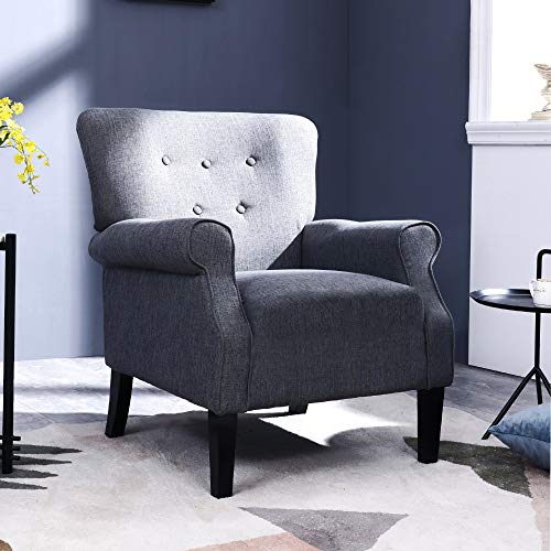 Top Space Accent Chair Sofa Mid Century Upholstered Roy Arm Single Sofa Modern Comfy Furniture for Living Room,Bedroom,Club,Office (1 PCs,Deep Grey)