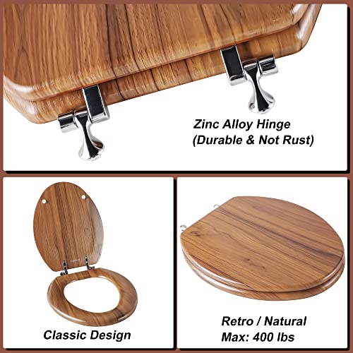 Round Toilet Seat Molded Wood Toilet Seat with Zinc Alloy Hinges, Easy