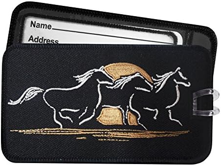 Equestrian Horses Luggage Tag - Embroidered Set of 2 Black