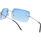 knliwkm Rimless Rectangle Y2k Sunglasses for Women Men Cute Small Clear Frameless Tinted Lens 2000S Fashion Shades Butterfly