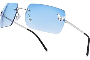 knliwkm Rimless Rectangle Y2k Sunglasses for Women Men Cute Small Clear Frameless Tinted Lens 2000S Fashion Shades Butterfly