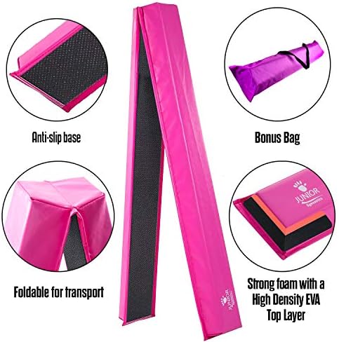 Junior Gymnastics Balance Beam – 8 Ft Folding Foam Low Floor Beam – Premium 18oz Vinyl with Additional High Density EVA Foam Strip for Safety
