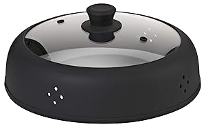 Bezrat Vented, Silicone and Glass Microwave Plate Cover for Food, Large 12 inch - Black - Splatter Guard Lid with Handle for 6-7-8-9-10-11.8 inch Plates and Bowls