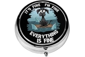 YUYUCD 3 Compartment Travel Pill Case, Sealed Portable Pill Container for Pocket Purse, Mini Size Metal Pill Box, Three Times a Day Pill Organizer for Men, Women and Children - Dog Everything is Fine