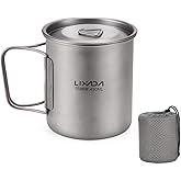 Lixada Titanium Pot, Camping Pot Titanium Cup Tianium Backpacking Pot with Partable Foldable Handles for Outdoor Camping Hiki