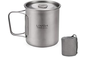 Lixada Titanium Pot, Camping Pot Titanium Cup Tianium Backpacking Pot with Partable Foldable Handles for Outdoor Camping Hiki