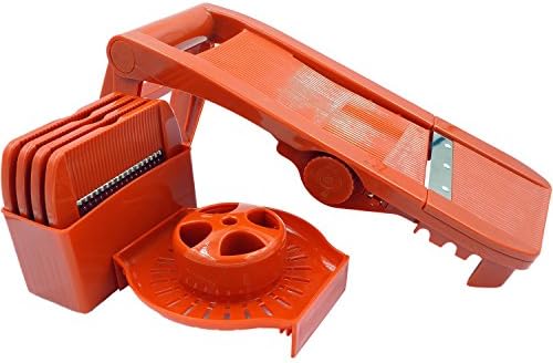 Switol Adjustable Mandoline Slicer With 5 Stainless Steel Blades and Safety Guard , Julienne food Cutter Mandolin for Vegetables and cheese (Red)