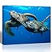 Purple Verbena Art 1 Panel Two Submarine Turtles Under The Sea Pictures Prints on Canvas Walls Paintings, Modern Seaview Animal Giclee Wall Artwork for Home Decor, Stretched and Framed, 12x16 Inch