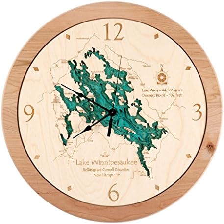 Lake Palestine in Anderson Cherokee Henderson Smith, TX - 3D Clock 17.5 IN - Laser carved wood nautical chart and topographic depth map.