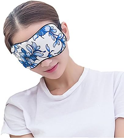 Yunchao Printed Silk Eye Mask, Soft Mulberry Silk, Cold Hot Compress, Sleeping Goggle (Blue and white porcelain)