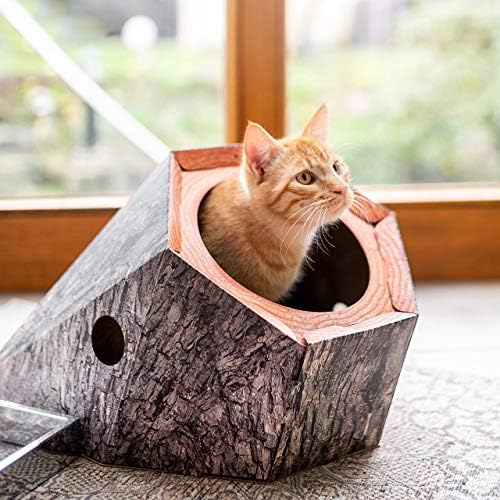 CanadianCat Company ® | Scratching Board - Treehouse | Cardboard Cave with Large Entrance | Tree cave for cats with scratched cardboard