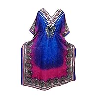 Womens Loreen Caftan Dress Jewel blue pink Boho V-neck Beach Coverup One Size