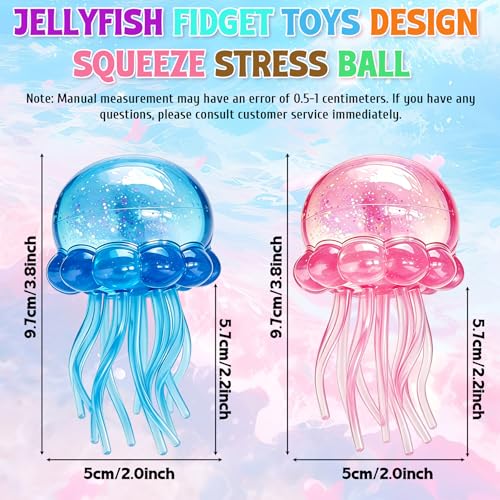 2Pcs Jellyfish Squeeze Toys, Drop Malt Sugar Balls Relieve Stress, Fidget Toy with a Super Solid for Kids, Sensory Toys for Anxiety and Stress Relief, Summer Party Gifts for Kids and Adult