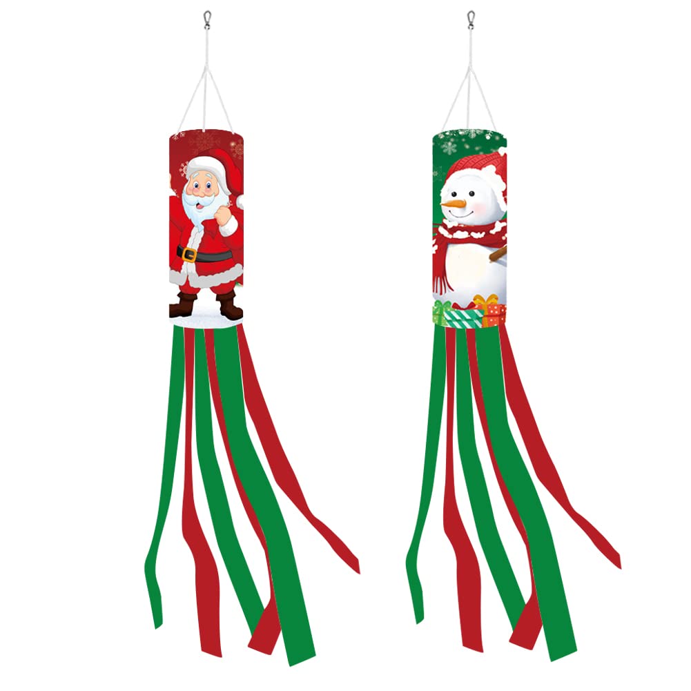 Geluode 2 Pcs Christmas Windsock Flag,39 Inch Snowman and Santa Claus Outdoor Hanging Decoration Holiday Windsocks Flag for Garden Patio Lawn Front Yard Tree Party Decor