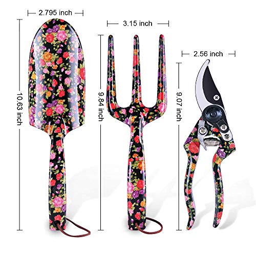 3 Piece Garden Hand Tool set, Gardening Kit Includes Trowel, Pruning Shear, Hand Fork for Garden Gifts (Garden Tool Set - Black)