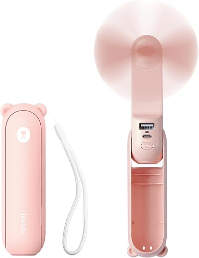 JISULIFE Handheld Mini Fan 3 in 1 USB Rechargeable Pink