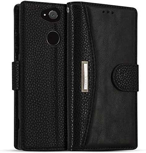 IDOOLS Leather Wallet Phone Case for Sony Xperia XA2 Ultra,Folding Flip Cases Protective Cover Strong Magnetic Closure Protector with Card Slots Kickstand (Black, 6.0”)