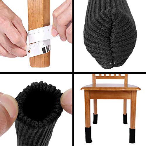 32 PCS Black Wool Knit Furniture Socks Maveek Chair Leg Floor Protector Chair Socks Elastic Polyester Floor Furniture Feet Covers Pads Knitting Socks Fit Furniture Leg Girth 1-1/2 to 2-1/4 Inches - Thumbnail 5