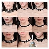 YallFF 9 Pieces Different Style Lace Tattoo Choker Collar Necklace Chain for Women Girls