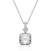 Ferkerylu Sterling Silver Diamond Necklaces for Women, 8 * 8mm Cushion Cut Lab Synthetic Diamond Pendant White Gold Plated Jewelry Gifts for Women