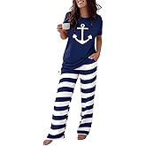 CHICME Womens Pajamas Sets 2 Piece Short Sleeve Lounge Set Printed Loose Pants Pj Sets Loungewear Set