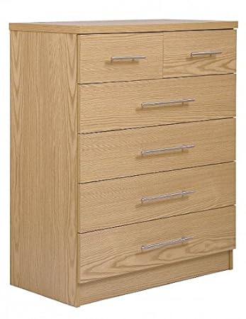 Manhattan Sleek Natural Oak Chest 6 Drawers 4 Bottom Large
