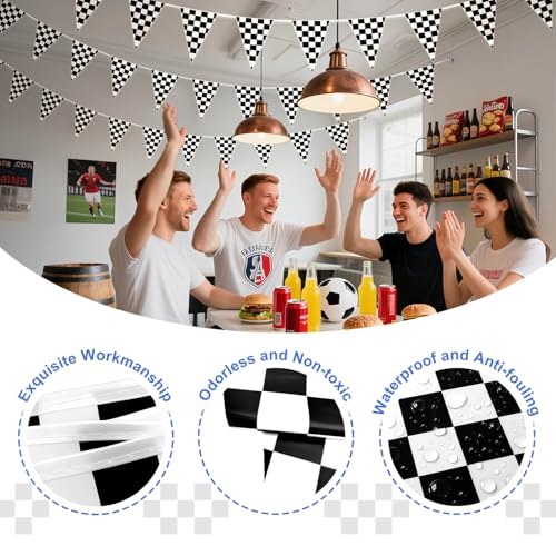 Piokio 100ft Black and White Checkered Flag Banner Racing Birthday Decorations, for Nascar Cars Party Supplies