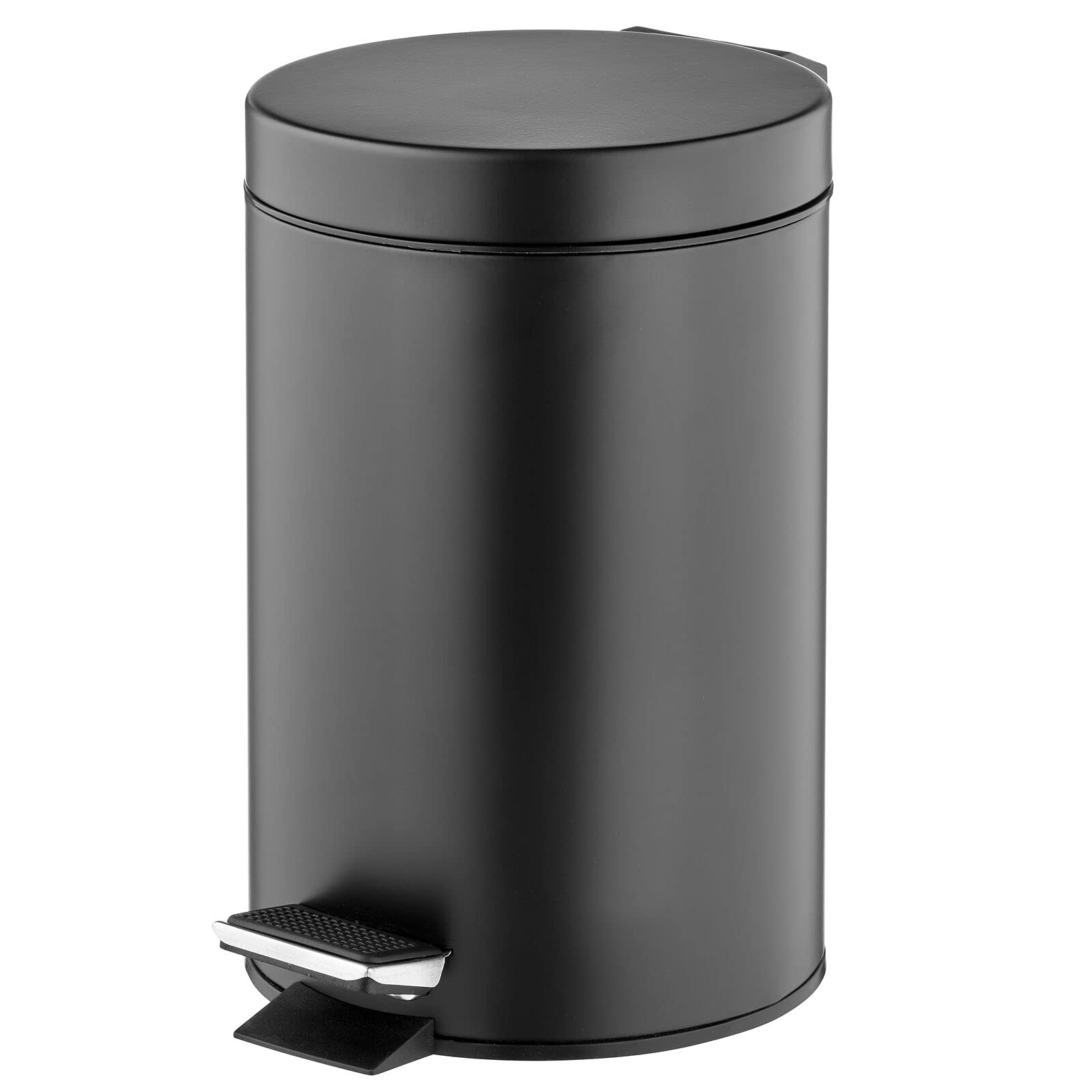 mDesign Pedal Bin — Metal Waste Bin with Pedal, Lid and Plastic Bucket Insert — for Bathroom, Kitchen, and Office — 3 Litre Household Rubbish Bin with Ergonomic Design — Black