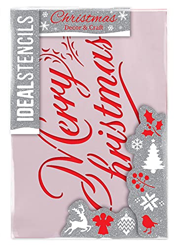 Merry Christmas Stencil, Decorative Craft Painting Stencil, Festive, Reusable Stencil (A5 Size / 15X21CM)