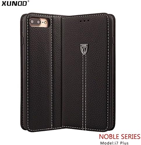 For Apple iPhone 7 Plus,AliceTop XUNDD Permium Luxury Silm Wallet Card Solts Genuine Leather Purse Case Stand Magnetic Flip TPU Cover Pouch Sleeve (Black 5.5)