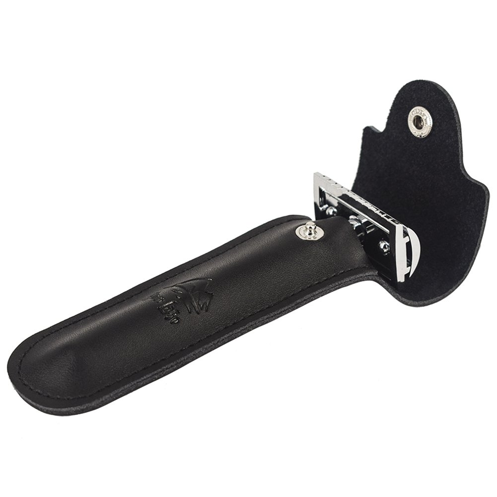 Genuine Leather Case Razor Protective Travel Case RIVERLAKE for Safety Razor's Double Edge Safety Case Cover Shaving Pouch Holder/Travel Case, Black