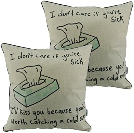 Thanksliving 2 Pcs Meaningful English Writing Inspirational Words Quotable Quotes Cotton Linen Decorative Pillowcase Cushion Cover for Sofa Throw Pillow Case 18 X 18 Inches/45 x 45 Cm, Kiss You