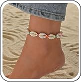 Sttiafay Boho Shell Anklet Bracelets Colorful Beaded Chain Anklet Seashell Foot Anklet Ocean Cowrie Shell Anklet Rope Shell Foot Chain Anklet Summer Feet Chain Foot Jewelry for Women