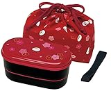 Japanese 2 Tiers Bento Lunch Box with Belt , Bag Chopsticks, Red Blossom and Bunny