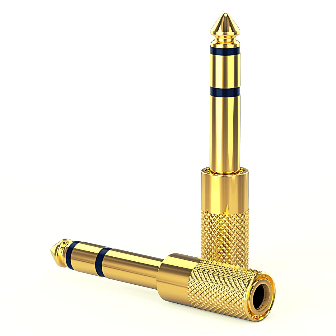 Headphone Adapter 3.5mm to 6.35mm to 1/8 inch to 1/4 inch Premium Gold Plated Stereo Headphones Jack Adaptor Headphone Converter, Long Life Aux Jack Audio Plug 3.5mm Female, 6.35mm Male. PACK OF 2