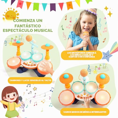 Drum Toys Children 1 Year Drum Children's Gift Baby 1 Year Musical Instruments Children's Battery with Sound Microphone Games for 1 Year Old Children Easter Gift Girl