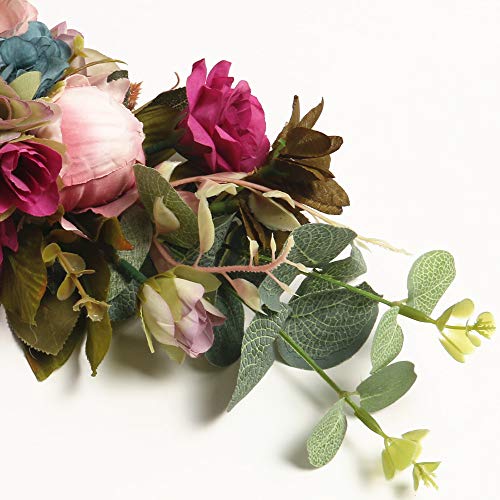 HiiARug Artificial Peony Swag, 26 Inch Retro Pink Rose Swag Floral Artificial Simulation Peony Flowers Garland Wreath for Wedding Table (26" Garland, Retro Pink)