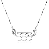 FLYOW Angel Number Necklace 925 Sterling Silver Angel Wings Pendant Necklace Lucky Choker Necklace Numerology Jewelry Birthday Valentine's Day Gifts for Women